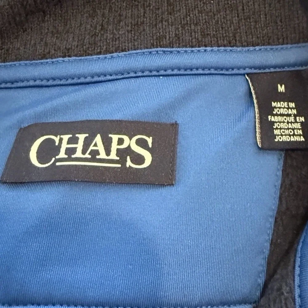 Chaps Fleece Pullover Mens Medium Navy Blue Excellent Quarter Snap Mock Neck‎